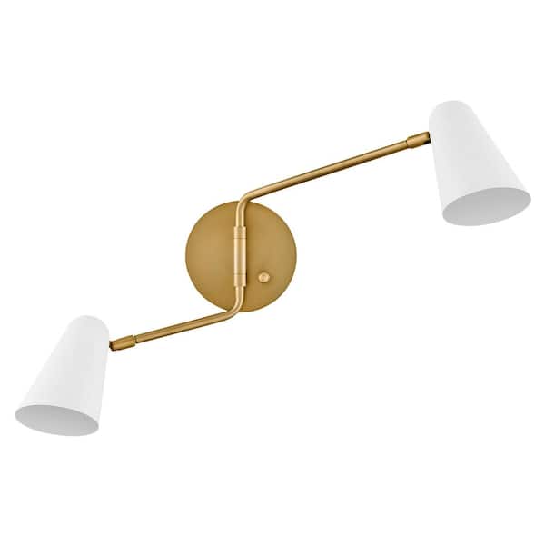 LARK - Birdie 22.75 in. 2-Light Lacquered Brass With Matte White Accents Wall Sconce