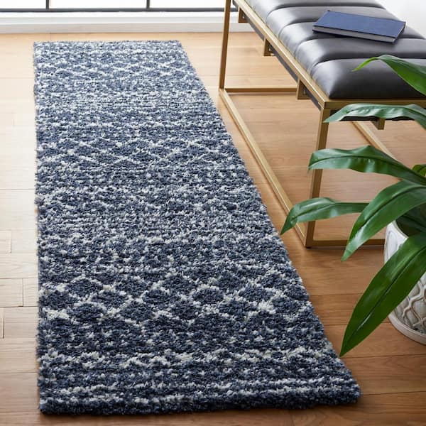 Arizona Shag Slate Blue/Ivory 2 ft. x 10 ft. Geometric Lodge Runner Rug