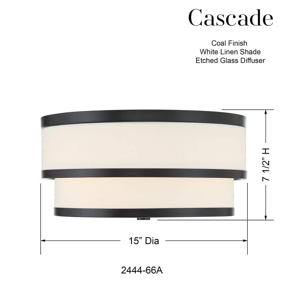 Coal Black Glass Drum 3-Light Flush Mount Ceiling Fixture