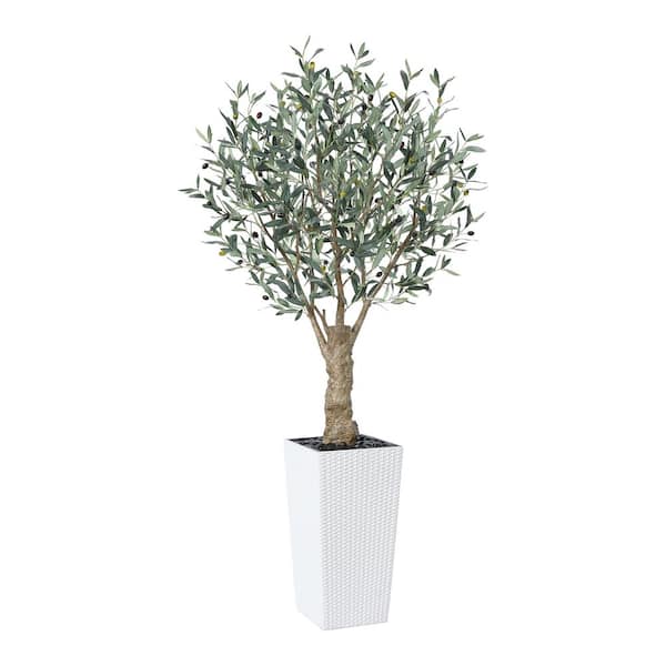 DR.Planzen 6 ft. Artificial Olive Tree UV Resistant with White Tall Planter, Faux Olive Tree for Outdoor Decor