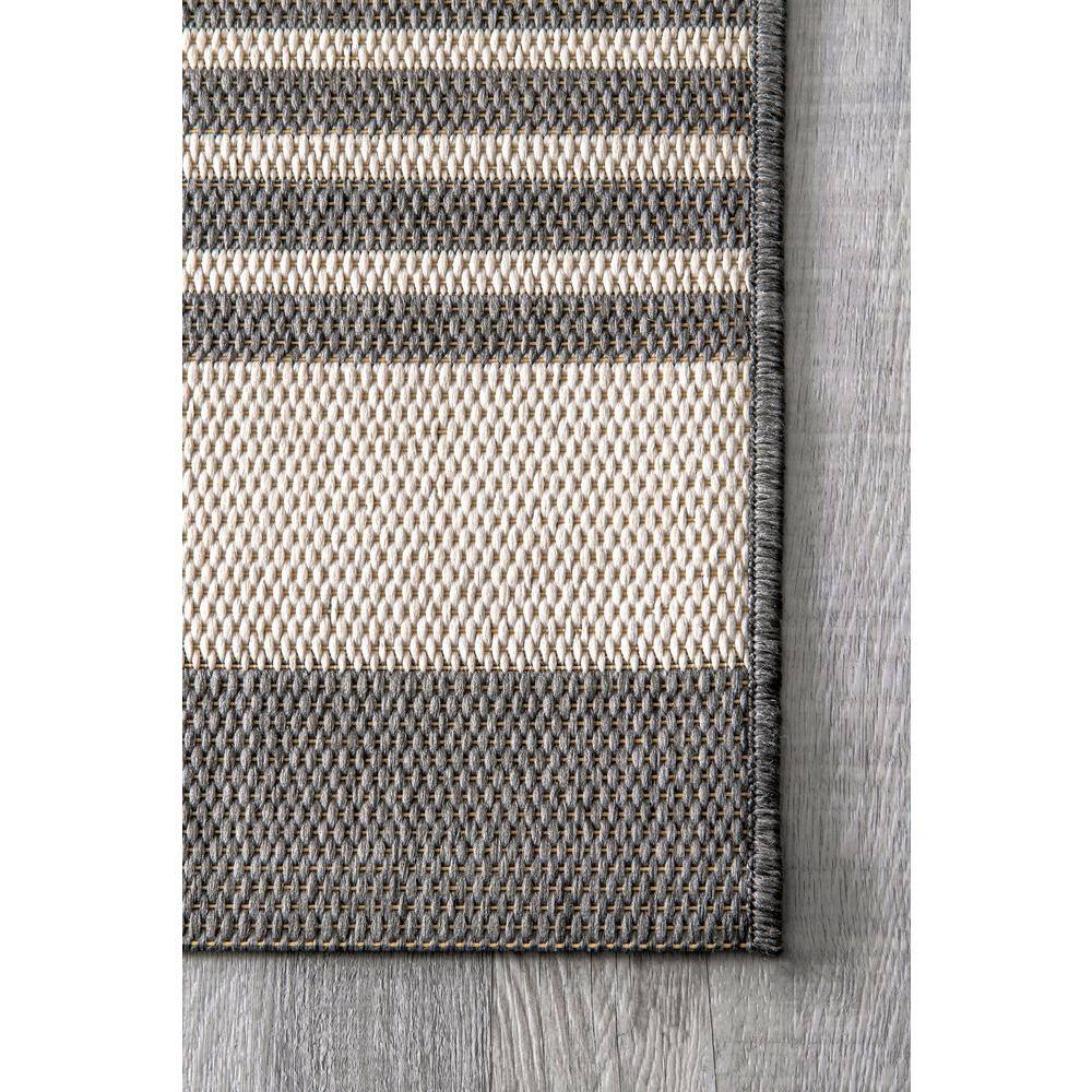 Beige and Gray Striped Synthetic 4' x 6' Reversible Area Rug