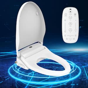 Electric Bidet Seat for Elongated Toilets with Multiple Spray Modes, Wireless Remote Control & Side Push Button in White