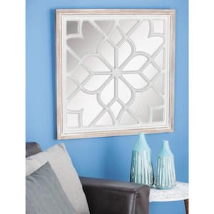 30 in. x 30 in. Carved Square Framed White Geometric Wall Mirror