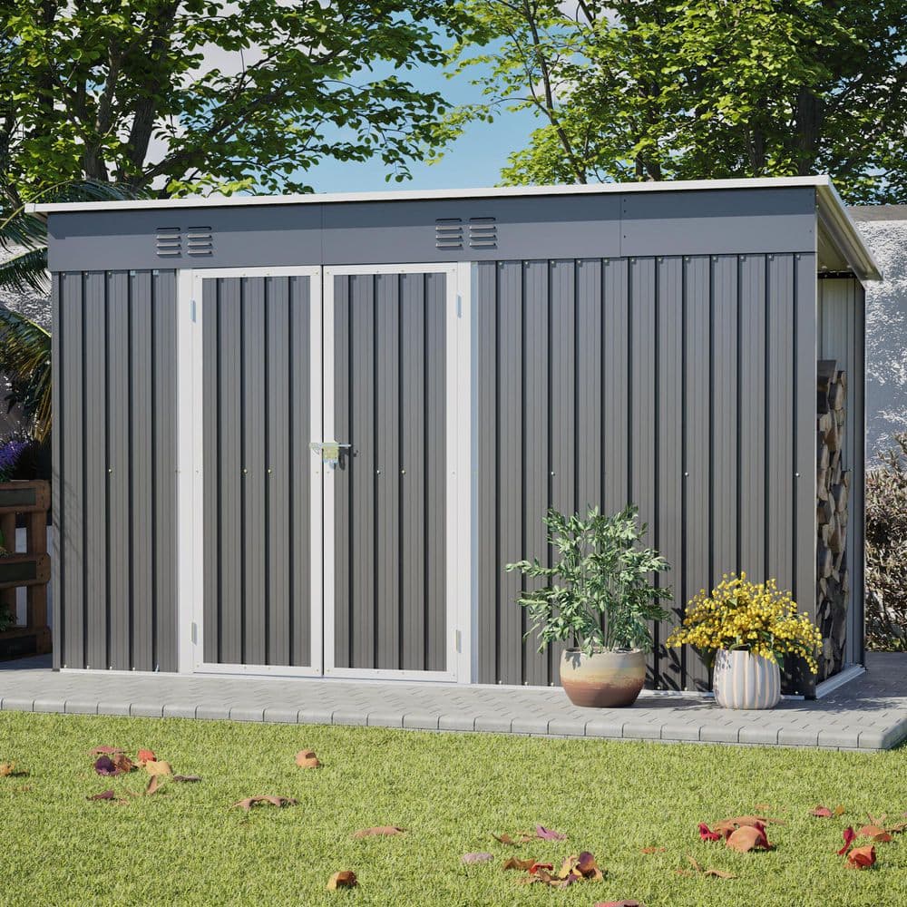10 ft. W x 4 ft. D Metal Outdoor Storage Shed with Floor Frame