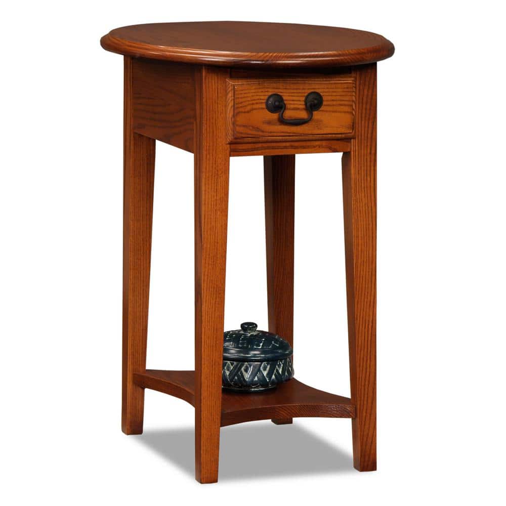 Elegant Round Medium Oak Side Table with Storage Drawer