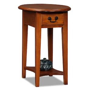 20.5 in. W x 15.75 in. D Medium Oak Oval Wood Side Table with 1-Drawer and Shelf