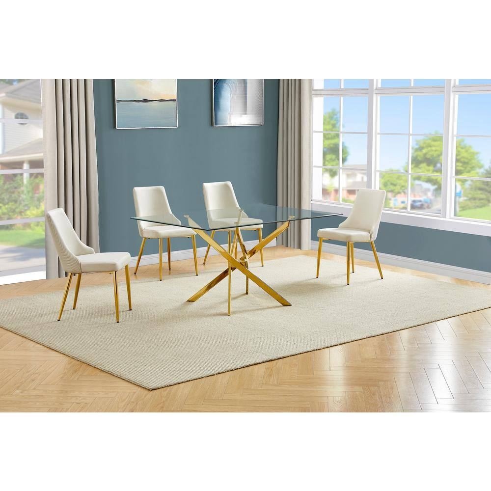 Olly 5-Piece Clear Glass Top Cross Leg Base Dining Set with 4 Cream Gold Chrome Chairs price history on PriceWatchPro