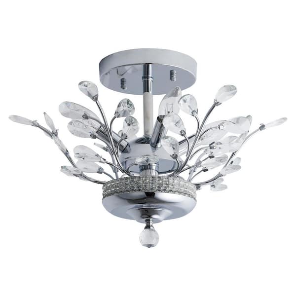 Chicago 16.1 in. 4-Light Chrome Chandelier Style Tiered Semi Flush Mount With Crystal Accents