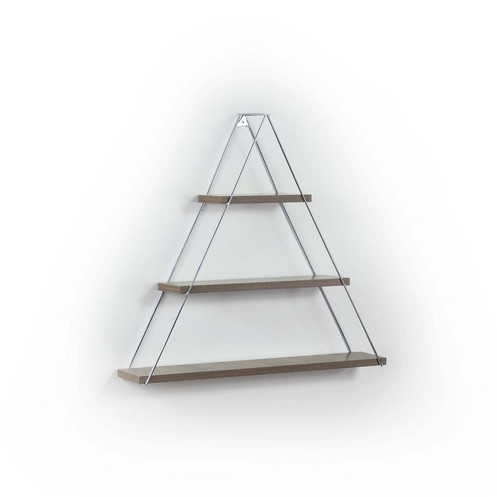 Rustic Decorative Shelf 3 Solid Wood and Metal Triangle Wall Shelf, Walnut/
