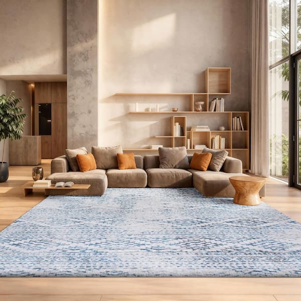 Tulum 12 ft. x 15 ft. Ivory/Turquoise Striped Tribal Geometric Area Rug