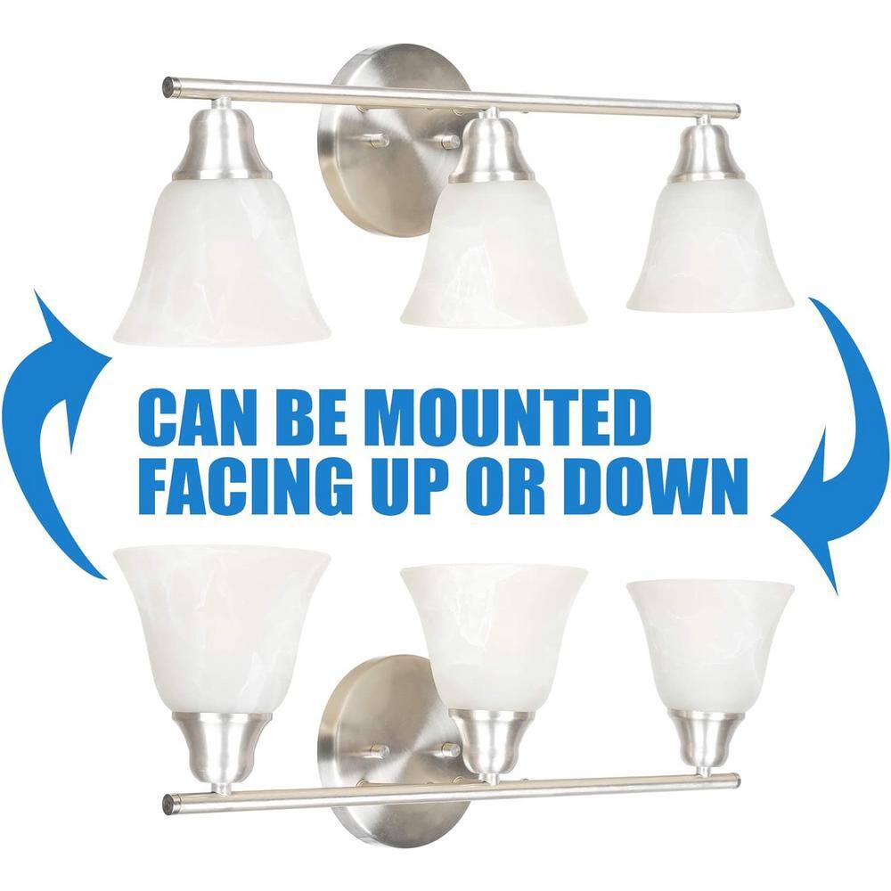 24 Inch Brushed Nickel Vanity Light with Alabaster Glass Shades