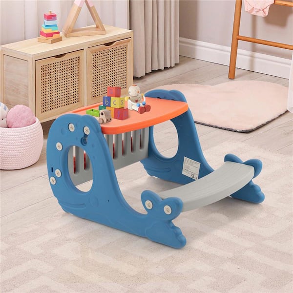 1-Piece Blue Kids Drawing and Playing Desk Set with Tiltable Erasable Graffiti Whiteboard Eating