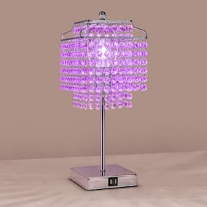 1-Light Bedside Purple Crystal Table Lamp Chrome, Touch Control, 3-Way Dimmable Lamp with Crystal Shade for Bedroom