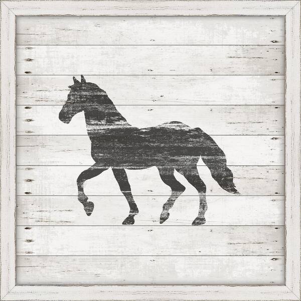 Melissa Van Hise 14 in. x 14 in. "Black Horse Stamped on White Wood" Framed Giclee Print Wall Art