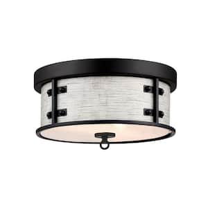 Callowhill 13 in. 2-Light Matte Black and Antique Ash Flush Mount