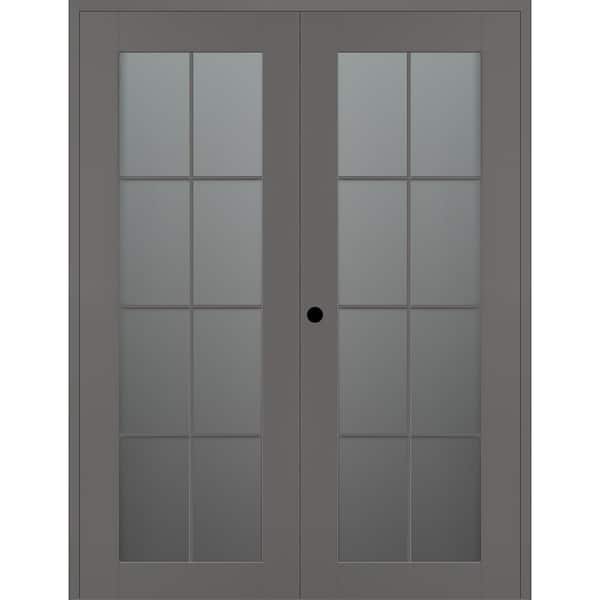 Belldinni Vona 8-Lite 36 in. x 80 in. Right Active 8-Lite Frosted Glass Gray Matte Wood Composite Double Prehung Interior Door