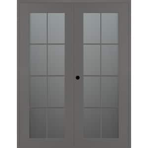 Vana 8-Lite 60 in. x 96 in. Right Active 8-Lite Frosted Glass Gray Matte Wood Composite Double Prehung Interior Door