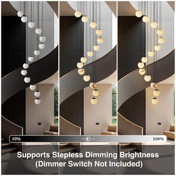 YUYI Modern 138 in. H 14-Light Black Globe Staircase Chandelier
