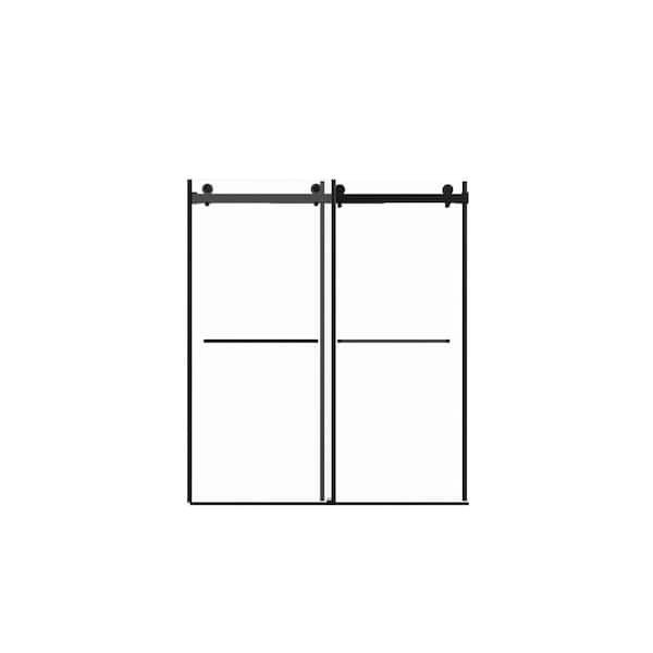 WEGATE 56- 60 in. x 76 in. 2 Panel Clear Tempered Glass Sliding Door with Matte Black Hardware