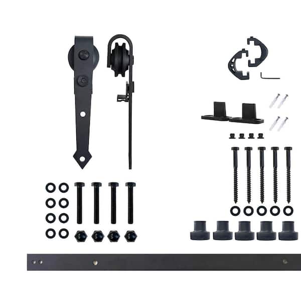 HOMACER 7 ft./84 in. Black Rustic Non-Bypass Sliding Barn Door Hardware Kit Arrow Design Roller for Single Door