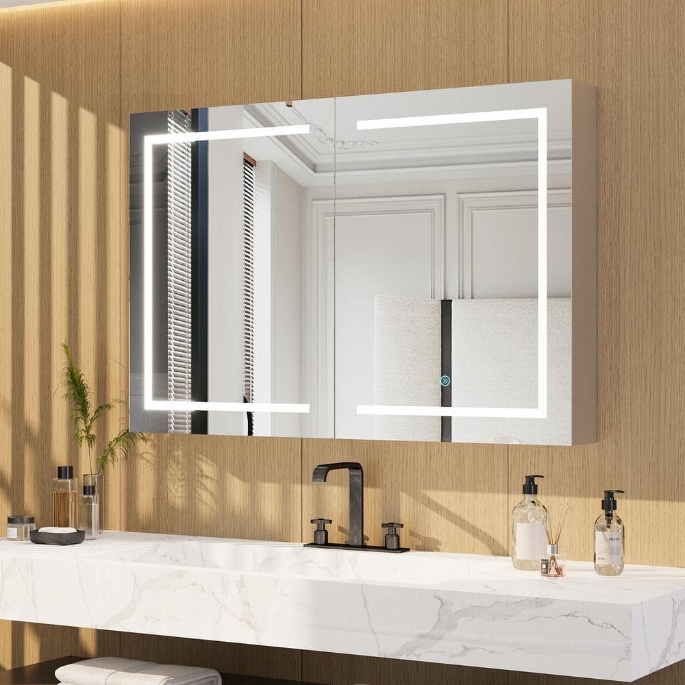 48'' Wide White LED Wall Mounted Medicine Cabinet with Mirror