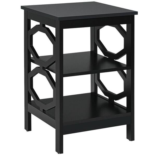 ANGELES HOME 16 in. W x 16 in. D x 24 in. H 3-Tier Accent Side Table in Black