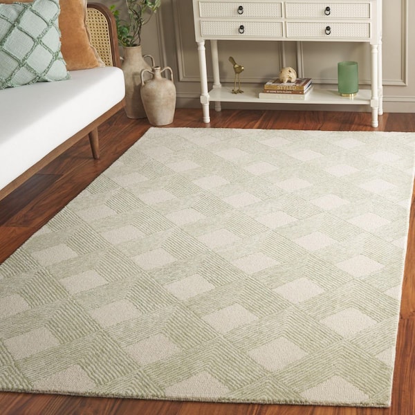 Ebony 3 ft. x 5 ft. Green/Ivory Chevron Diamond Lattice Area Rug