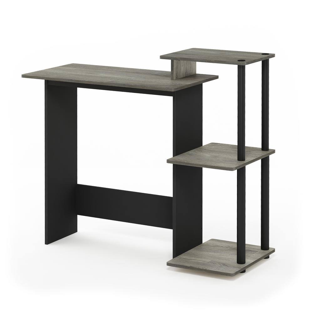 Compact French Oak Grey/Black Laptop Desk with Drawer
