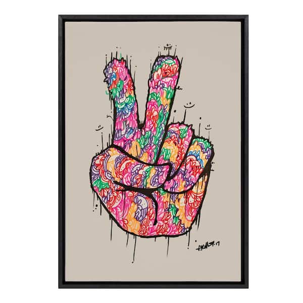 Kate and Laurel Sylvie Peace Sign by Arm of Casso Framed Canvas Typography Art Print 23 in. x 33 in.