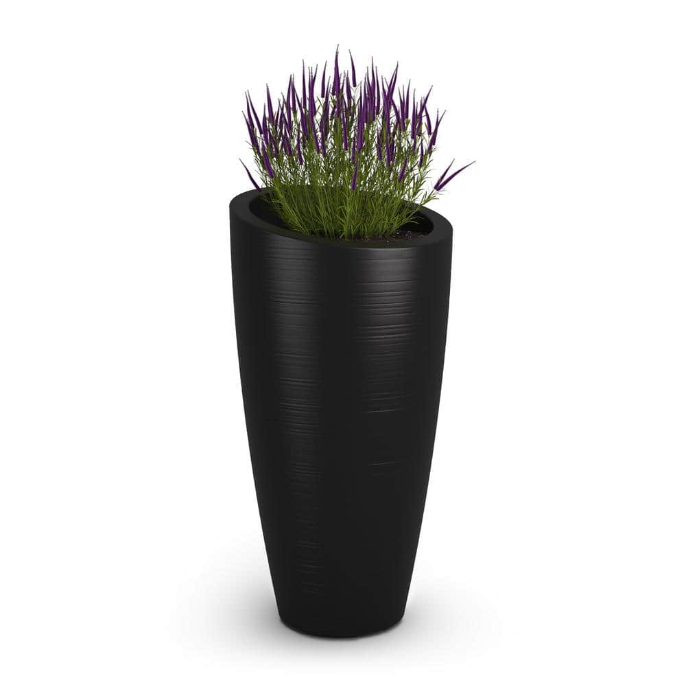 Modesto 32" Tall Black Polyethylene Planter with Grooved Texture