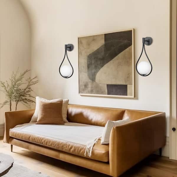 8 in. 1-Light Black Modern Globe Wall Sconce with Frosted Glass Shade - Elegant Lighting for Any Room