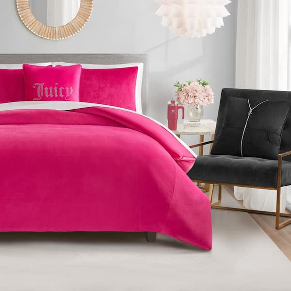JUICY COUTURE Solid Velour 5-Piece Hot Pink Solid Color Microfiber King Comforter Set