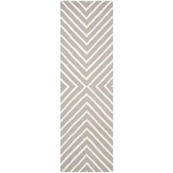 SAFAVIEH Cambridge Silver/Ivory 3 ft. x 20 ft. Geometric Striped Runner Rug