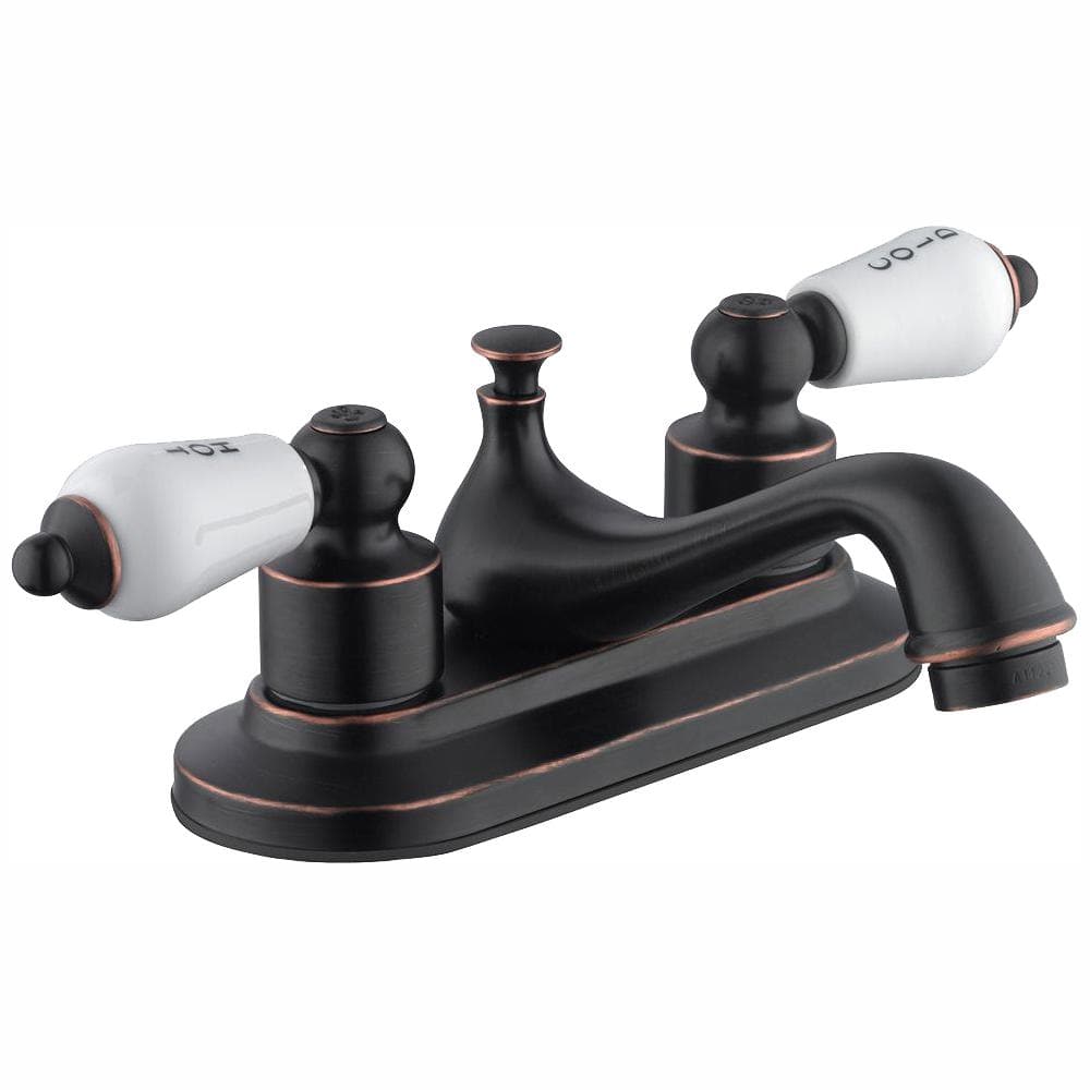 Teapot 4 in. Centerset Double-Handle Low-Arc Bathroom Faucet in Bronze price history on PriceWatchPro