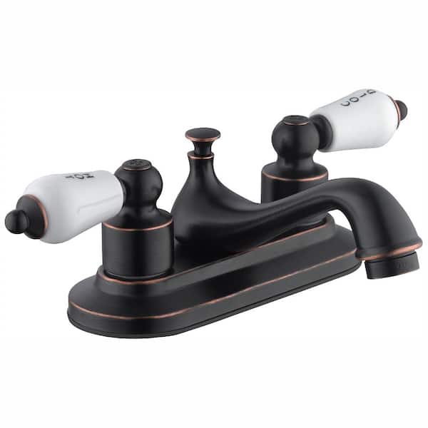 Glacier Bay Teapot 4 in. Centerset Double-Handle Low-Arc Bathroom Faucet in Bronze