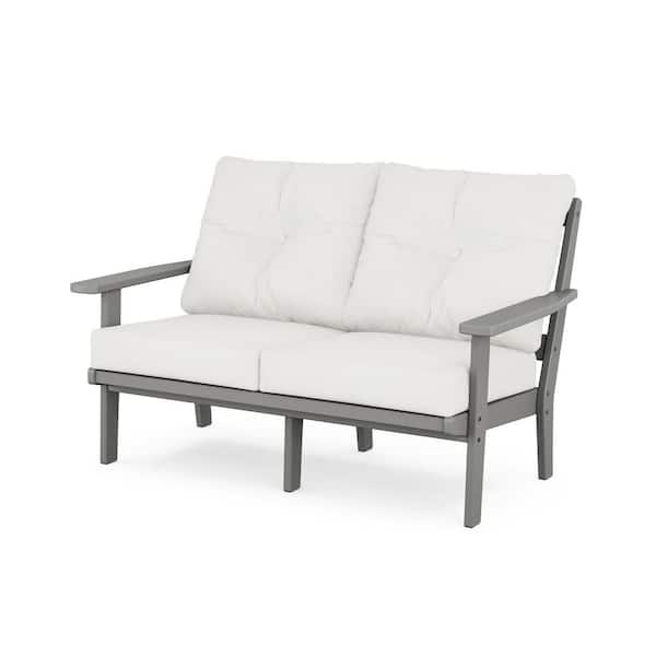 POLYWOOD Prairie Deep Seating Plastic Outdoor Loveseat with in Slate Grey/Natural Linen Cushions