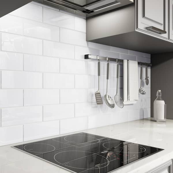 Bright White 4 in. x 4 in. x 8mm Glass Subway Tile Sample