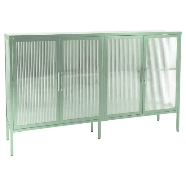 Miscool Anky 59.17 in. W x 13.86 in. D x 35.91 in. H Green Freestanding Bathroom Linen Cabinet with Fluted Glass Doors