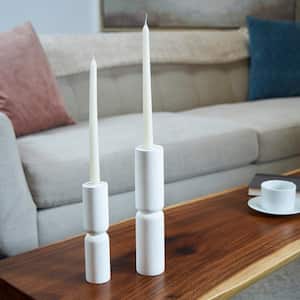 White Wood Minimalistic Tapered Candle Holder (Set of 2)