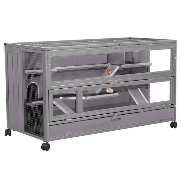 aivituvin Wooden Hamster Cage Guinea Pig Cage with Iron Frame