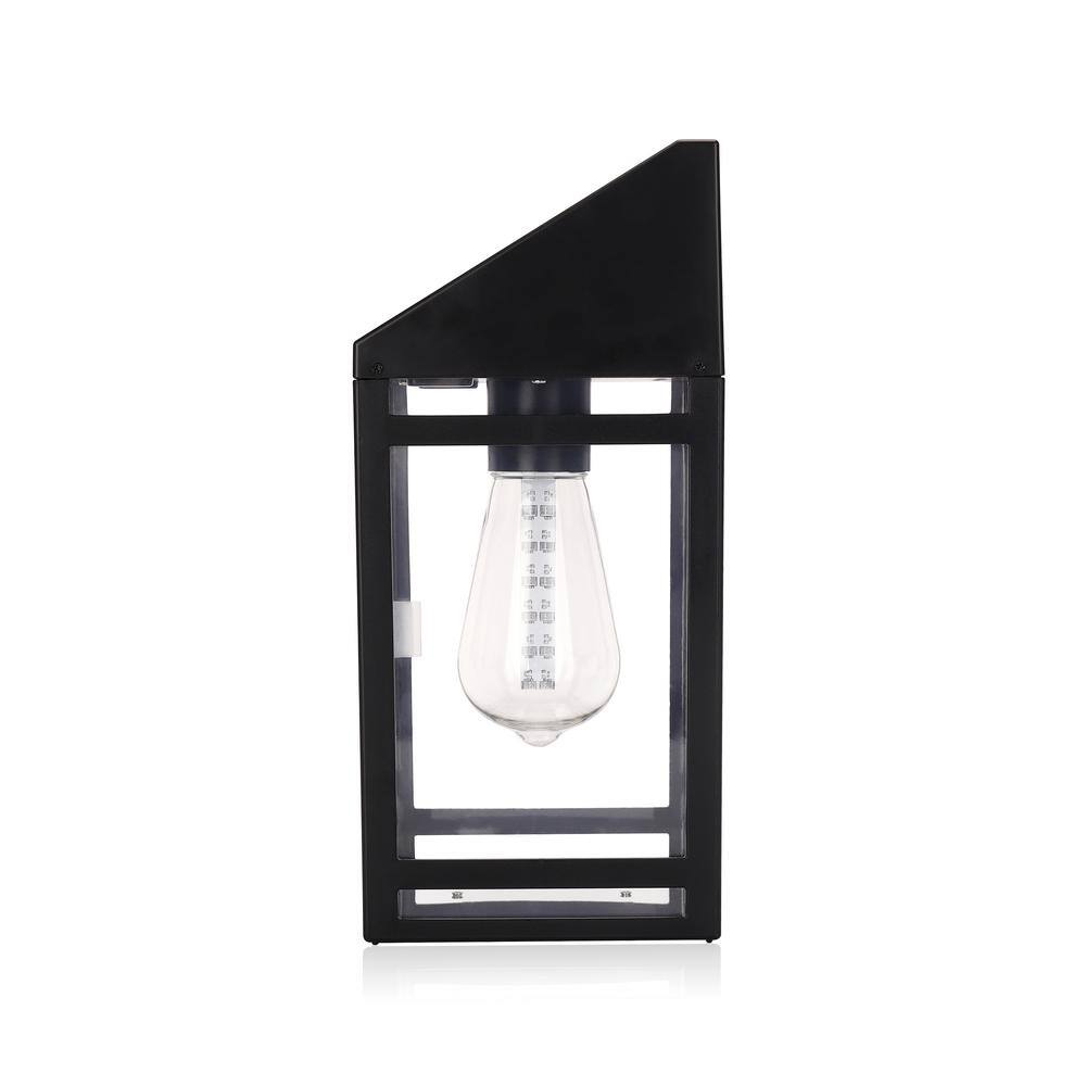 Black Solar LED Wall Lantern with Clear Panels