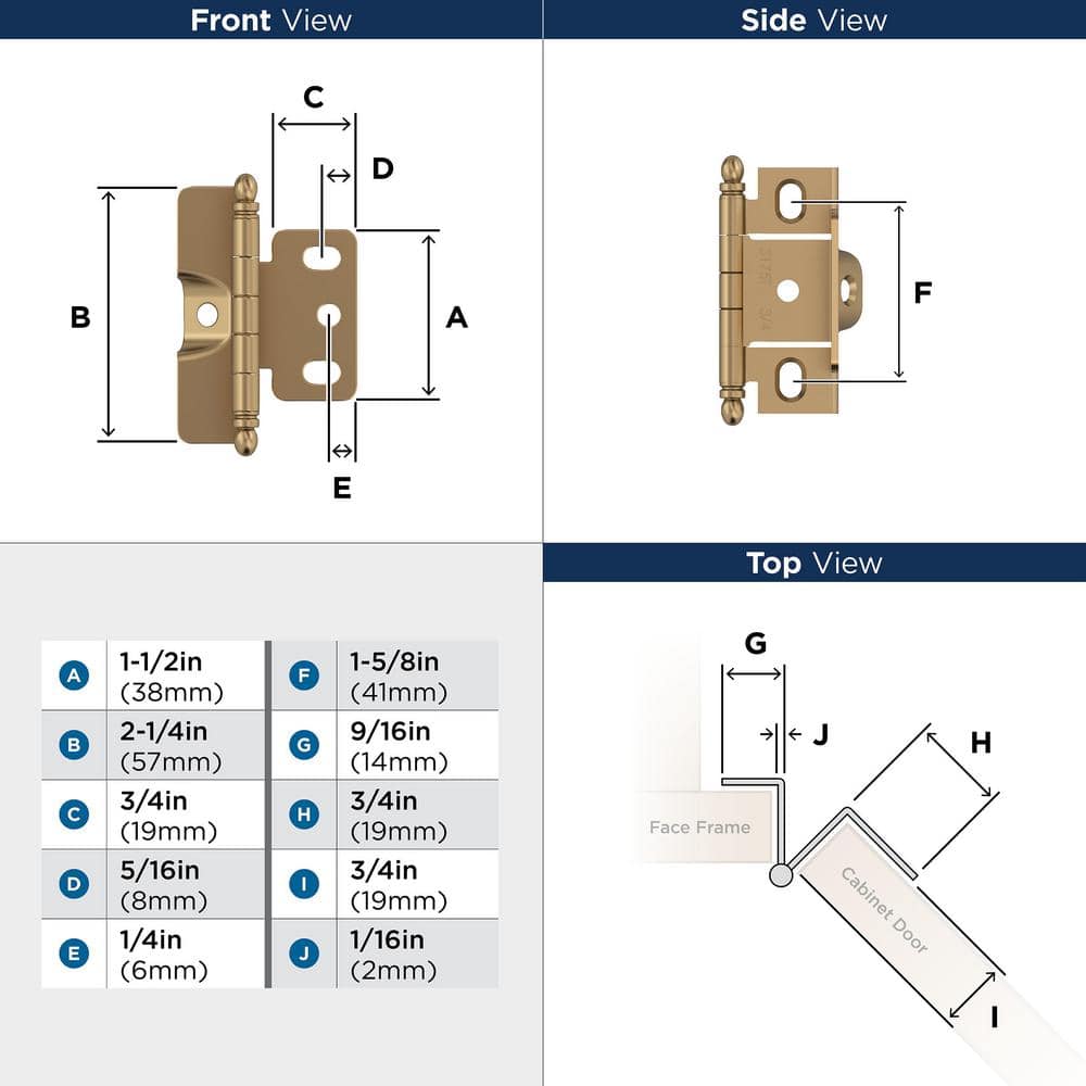 Champagne Bronze 3/4 Inch Full Wrap Cabinet Hinge
