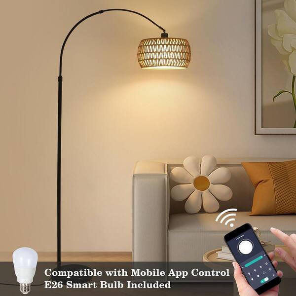 Tatahance 72 in. Brown & Black 1-Light Smart Arc Floor Lamp with 