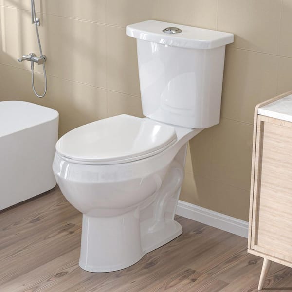 12 in. 2-Piece 1.28 GPF Dual Flush Elongated Chair Height Toilet in Gloss White with Soft Close Seat Toilet