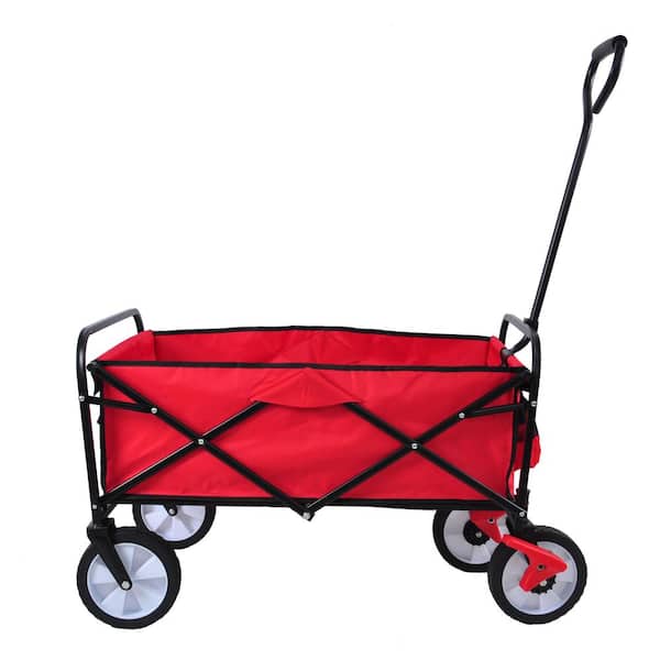 Miscool 3.6 cu. ft. Oxford Fabric Steel Frame Wagon Heavy-Duty Folding Portable Hand Garden Cart with Universal Wheels in Red