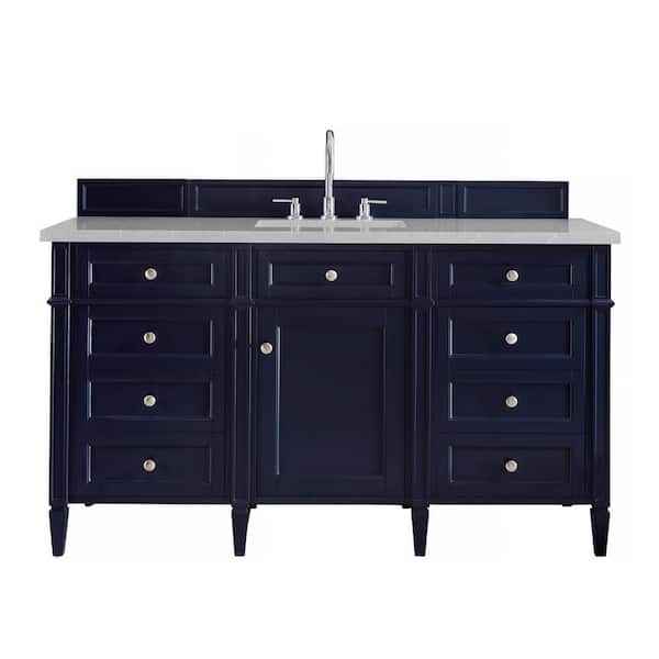 James Martin Vanities Brittany 60 in. W x 23.5 in. D x 34 in. H Bath Vanity in Victory Blue with Eternal Serena Quartz Top