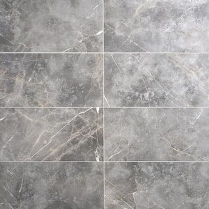 Marmo Gray 11.81 in. x 23.62 in. Polished Marble Look Porcelain Floor and Wall Tile (11.62 sq. ft./Case)