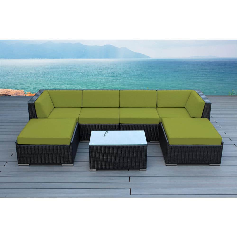Ohana Depot Ohana Black 7Piece Wicker Patio Seating Set with