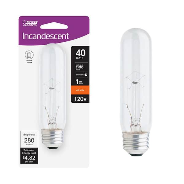 40-Watt T10 Medium E26 Base Dimmable Incandescent Light Bulb, Soft White 2700K (1-Pack)