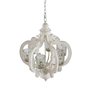 Farmhouse Chandelier, 6 Light White Chandelier, Country Wood Chandelier for Kitchen Foyer Hallway, Bulb Not Included
